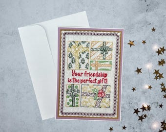 Warmest Wishes with Handcrafted Embroidered Christmas Greeting Cards: Your Friendship is the Perfect Gift, Elegant Holiday Festive Yuletide