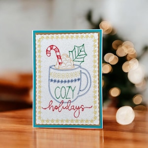 Embroidered Holiday Greeting Card with Matching Envelope, Cozy Holidays  Design, Unique Christmas Card