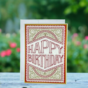 Embroidered Happy Birthday Card, Handmade Keepsake Gift