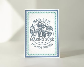 Funny Dad Tax Embroidered Card, Skeleton Fries Greeting Card, Dad Joke Father’s Day Card, Handmade Humor Card for Dad