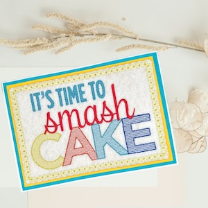 Happy Birthday Embroidered 5x7 Greeting Card, Elegant Handcrafted Card,Frameable Art Keepsake, &#39;Smash Cake&#39; Embroidered Birthday Card