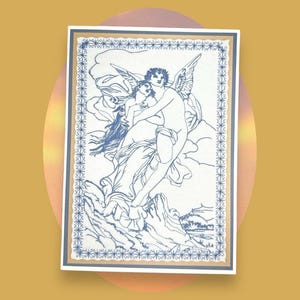 Embroidered Greeting Card, Abduction of Psyche Redwork, Art Lover Gift