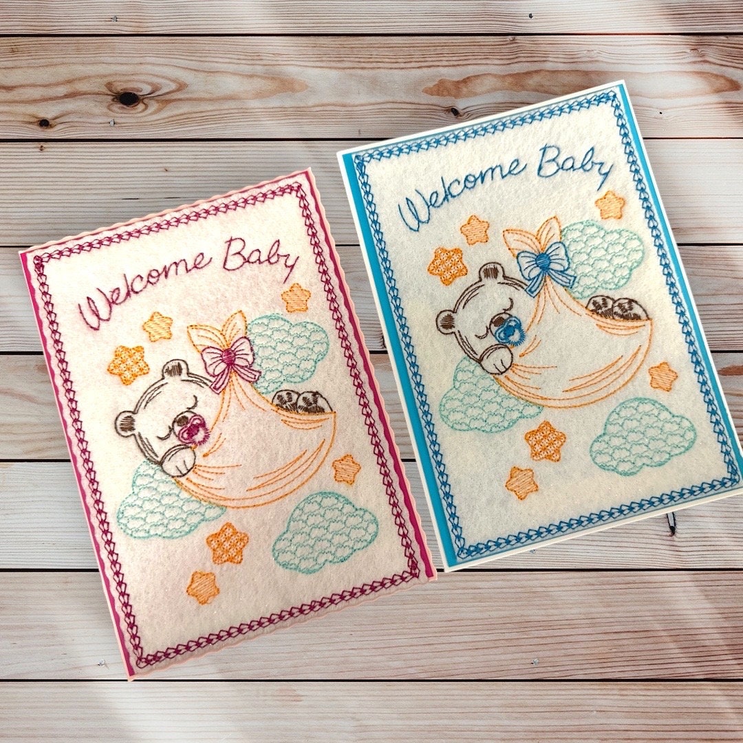 Handmade Embroidered Greeting Card Gift for Baby Showers and Etsy