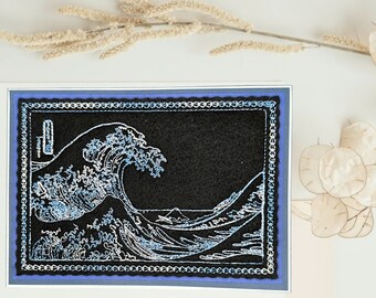 Embroidered Great Wave Notecard, Hokusai Ukiyo-E Art (5x7)