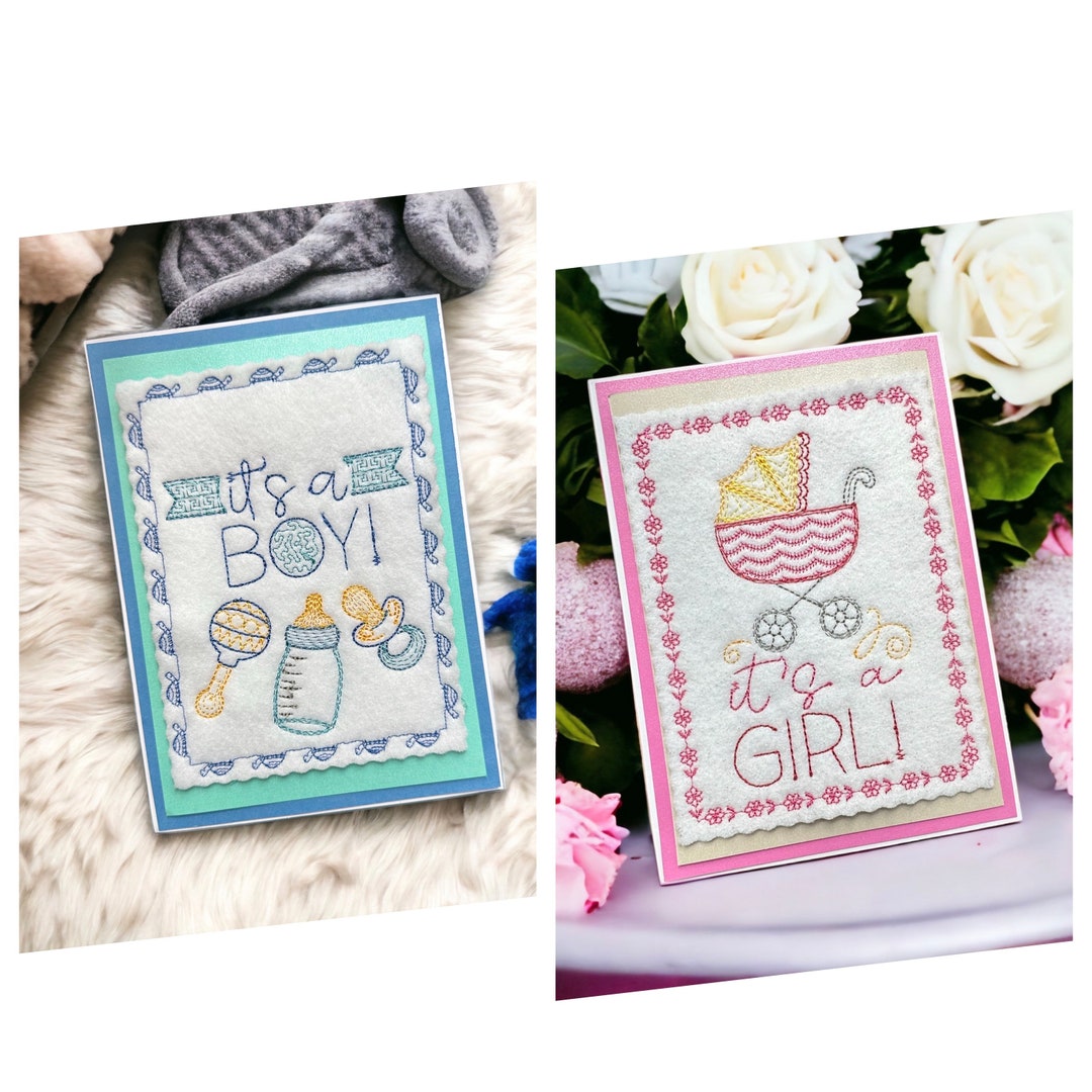 Handmade Embroidered Greeting Card, Gift for Baby Showers and Birth Announcements, Personalized