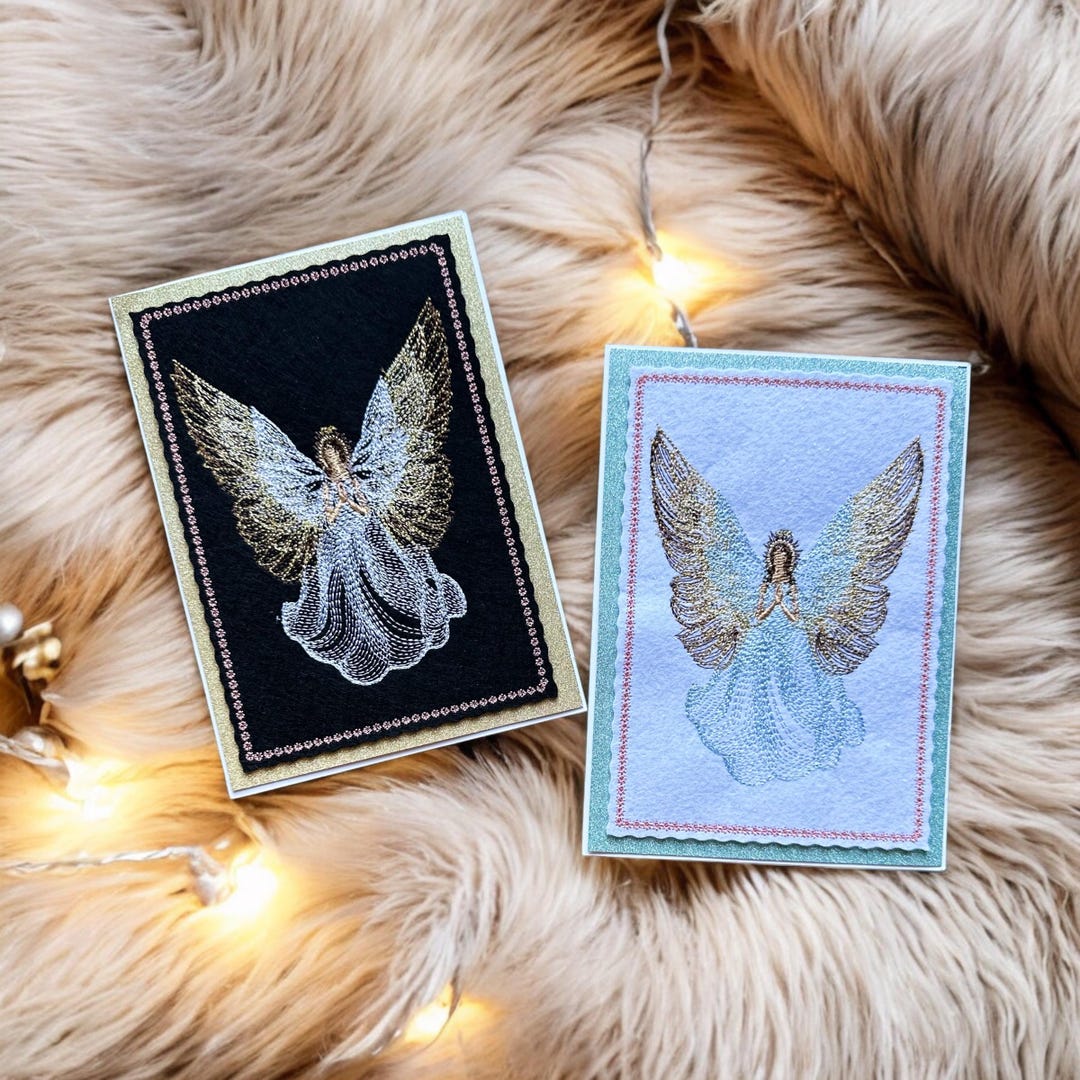 Embroidered Christmas Angel Card, Festive Metallic Embroidery Greeting ...