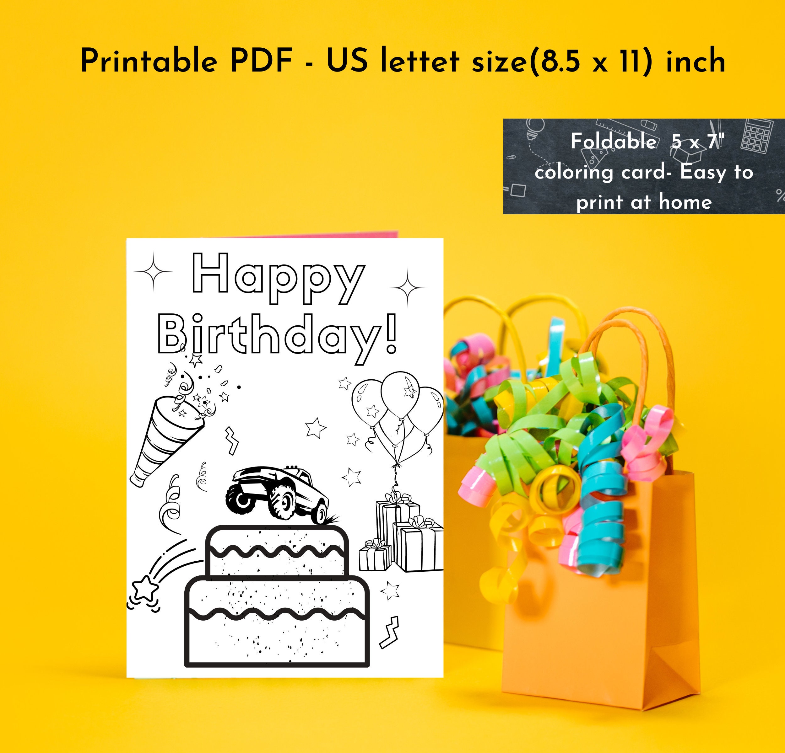 Printable Birthday Coloring Card, Happy Birthday Coloring Card for Kids