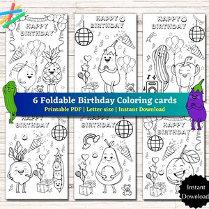 Happy Birthday Coloring Cards, 6 Fruits and Vegetable Coloring Cards ...