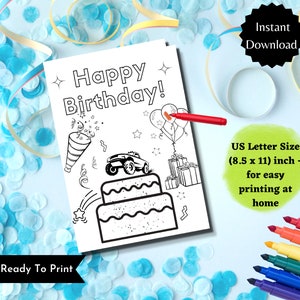 Printable Birthday Coloring Card, Happy Birthday Coloring Card for Kids