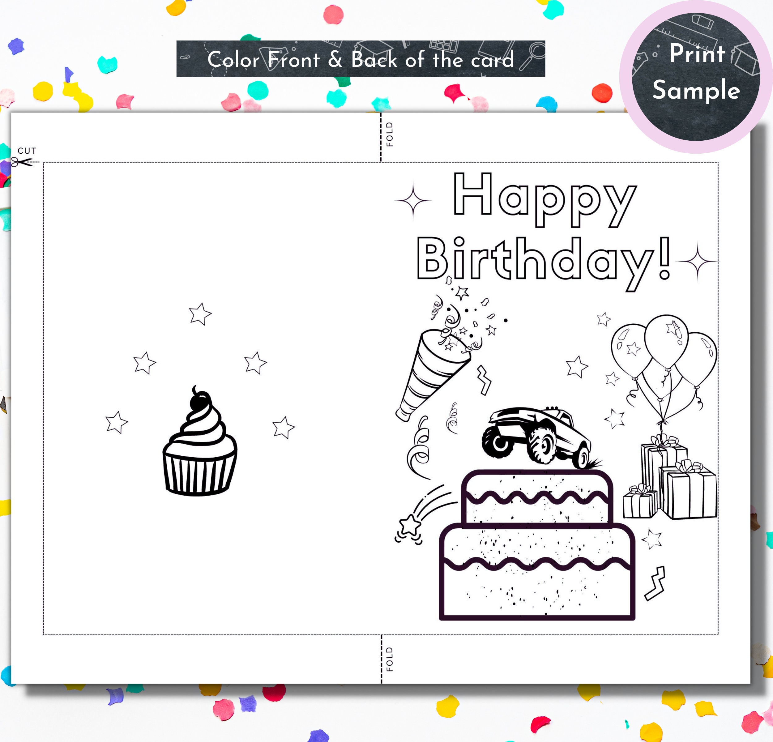 Printable Birthday Coloring Card, Happy Birthday Coloring Card for Kids ...