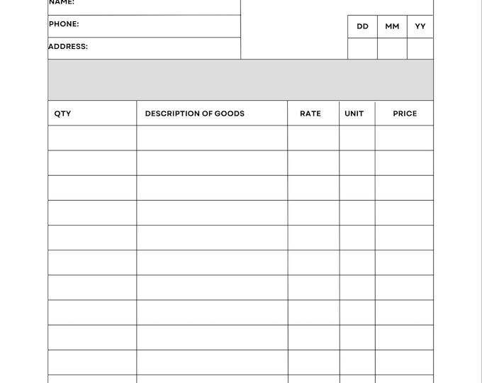 Sales Receipt Printable Pdf Template - Etsy