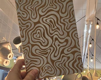 Blank Notebook, Unique Journal, Decorative Lined Journal, 6x8 Notebook, Geometric Abstract Design, White Tan Brown
