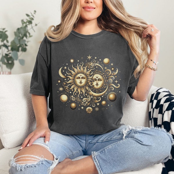 Moon Phase Shirt, Boho Sun and Moon Shirt, Celestial Moon T-Shirt, Moon Child Shirt, Gift for Moon Lover, Mystic Moon and Sun Shirt