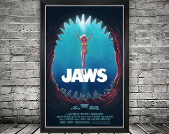 Custom | Jaws (1975) Movie Posters | Steven Spielberg | Roy Scheider | Robert Shaw | Richard Dreyfuss | Horror Thriller Film | Wall Art