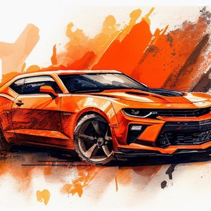 2023 Chevy Camaro  Watercolor SVG, Sports Car, Downloadable, Wall Art, Gift for Him, Car lover gift, Car guy gift, AI Art Digital Download
