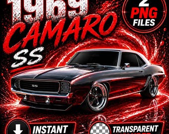 1969 Camaro PNG Clipart, Red Black Muscle Car SS Chevy Digital Download