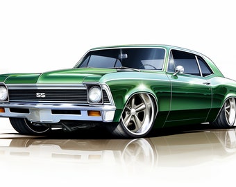 1968 Chevy Nova PNG, Classic Muscle Car, Vintage Chevrolet Digital Download