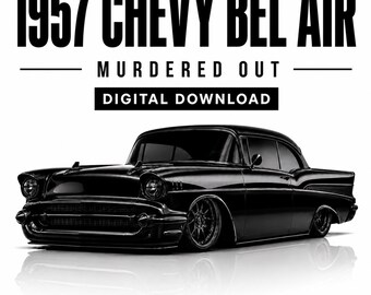 1957 Chevy Bel Air PNG, Black Hot Rod Digital Download