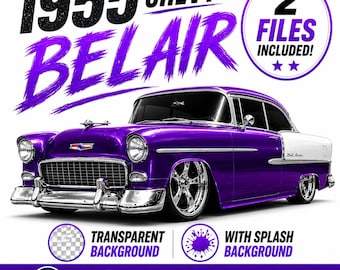 1955 Chevy Bel Air PNG, Purple Classic Car Clipart, Vintage Chevrolet Digital Download