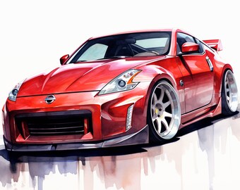 2009 Nissan 350Z PNG, Watercolor Sports Car, JDM Car Digital Download