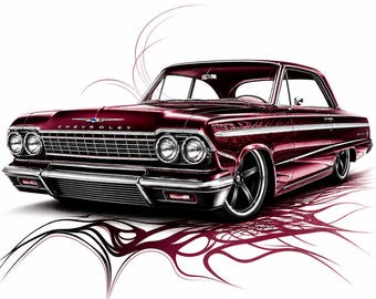 1963 Chevy Impala PNG, Lowrider, Vintage Chevrolet Digital Download