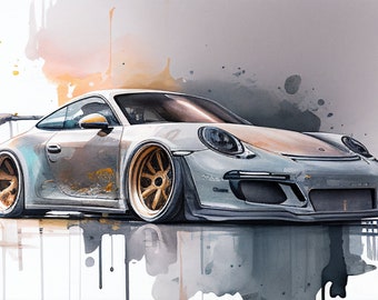 2023 Porsche GT4 PNG, Watercolor Sports Car, Exotic Car Digital Download