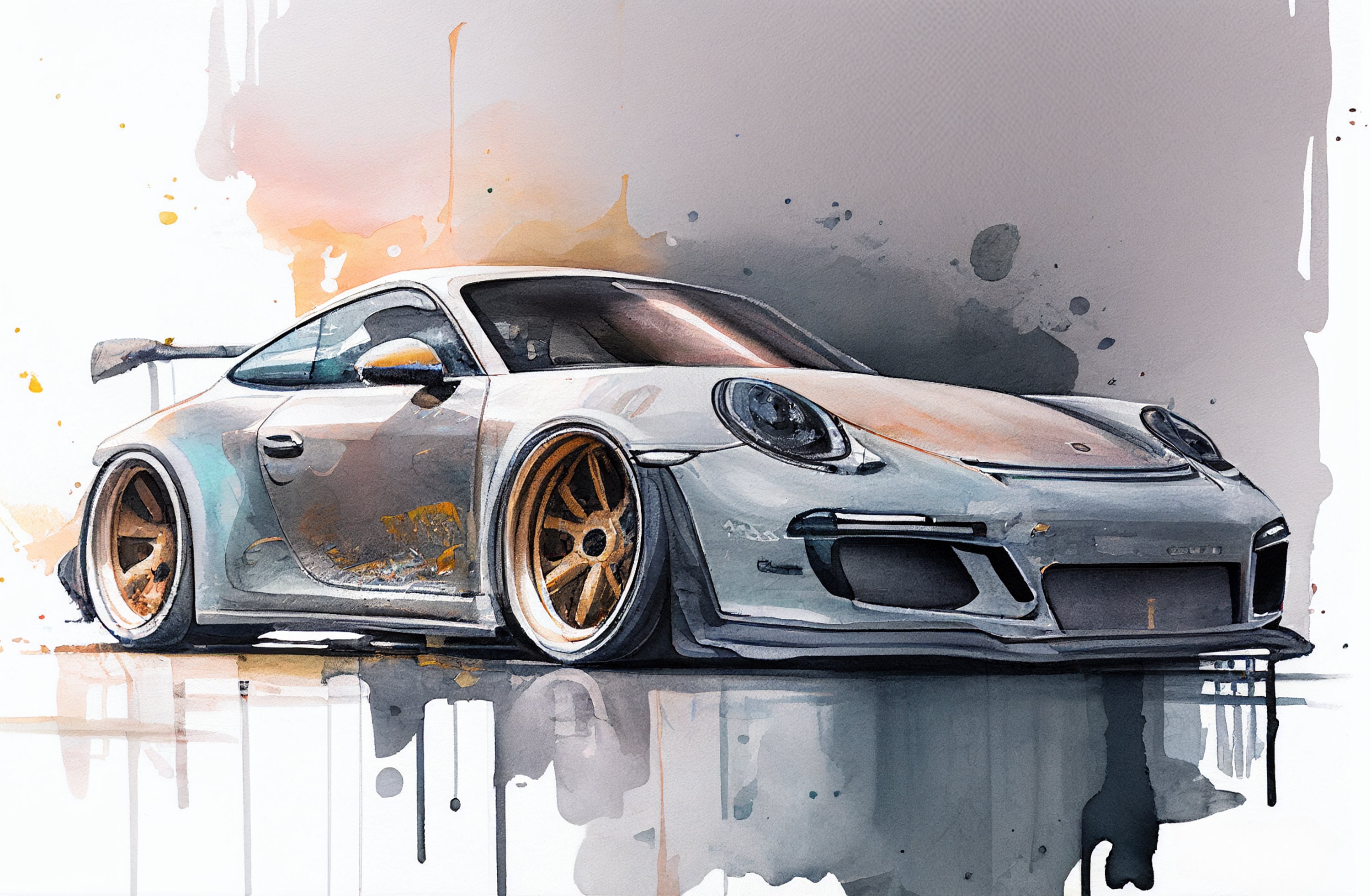 2023 GT4 Porsche Watercolor SVG and PNG Files, Sports Car, Exotic Car
