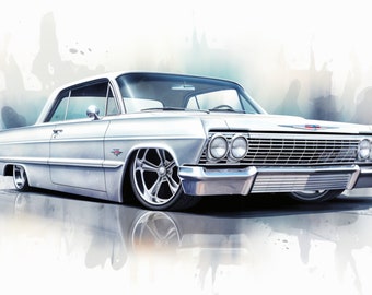 1964 Chevy Impala SVG e file PNG, Office Art, Wall Art, Muscle Car, Man Cave Decor, Regalo per lui, Poster auto, Canvas Art, Arte Digitale