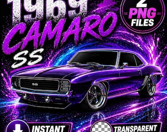 1969 Camaro PNG Clipart, Purple Muscle Car SS Chevy Digital Download Bundle