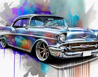 1957 Chevy Bel Air PNG Bundle, Classic Car Clipart, Vintage Chevrolet Digital Download