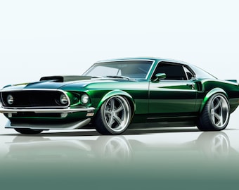1969 Ford Mustang Mach 1 PNG, Classic Muscle Car, Vintage Digital Download
