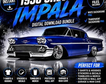 1958 Chevy Impala PNG Bundle Classic Car Digital Download