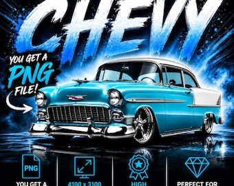 1955 Chevy Bel Air PNG, Classic Car, Vintage Chevrolet Digital Download