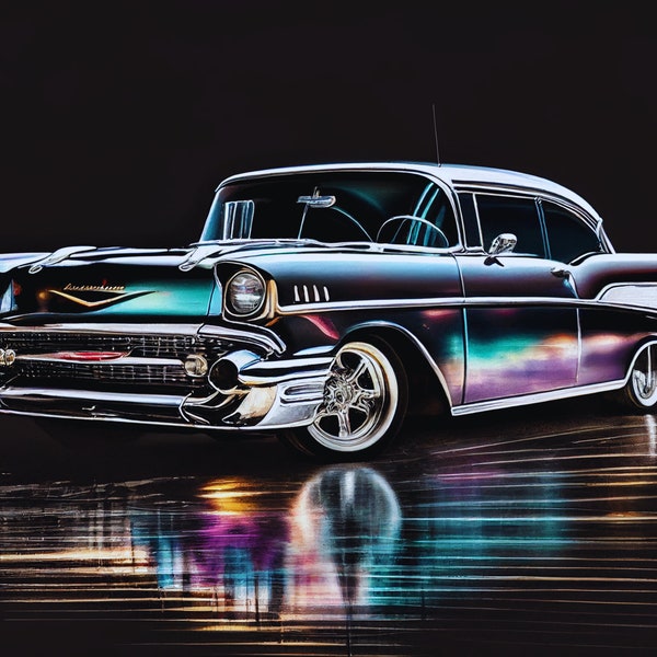 1957 Chevy Bel Air Aquarell PNG und SVG-Dateien, Geschenk für Papa, herunterladbar, Wandkunst, Geschenk für ihn, Autoliebhaber Geschenk, digitale Kunst Download