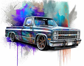 1984 Chevy Silverado PNG Bundle, Vintage Pickup Truck Clipart, Classic Chevrolet Digital Download