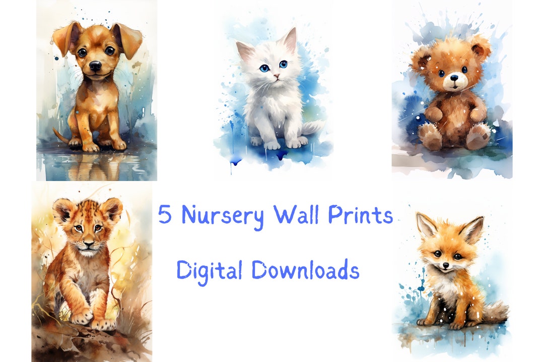 Watercolor Animal Nursery Wall Art Digital Downloads, Gender Neutral ...