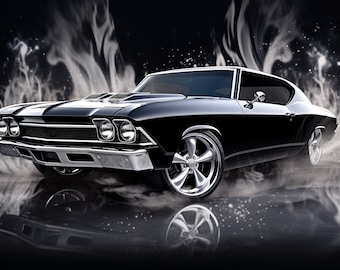 1968 Chevy Chevelle Muscle Car PNG, Office Wall Art (Digital Download)