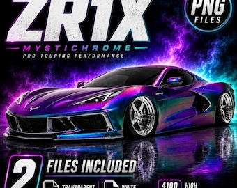 2026 Mystichrome Corvette ZR1X PNG Bundle | Transparent & White Background Digital Download