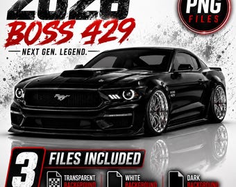 2026 Mustang Boss 429 PNG Bundle | Blackout Muscle Car Digital Download