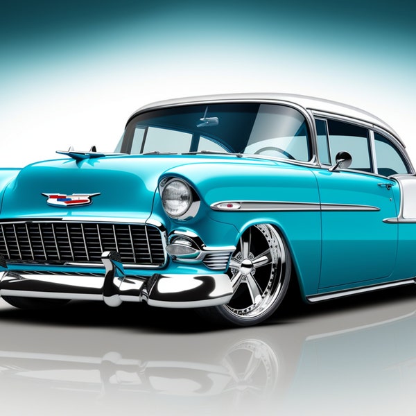 1955 Chevy Bel Air SVG und PNG-Dateien, Bürokunst, Wandkunst, Muskelauto, Mannhöhlendekor, Geschenk für ihn, Autoplakat, Leinwandkunst, digitale Kunst