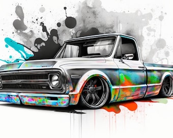 1968 Chevy C10 Watercolor Truck SVG, Car Wall Art (Digital Download)