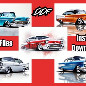 Bundle of 5 1957 Chevy Bel Air PNG files, Office Art, Wall Art, Muscle Car, Man Cave Decor, Gift for Him, Car poster, Canvas Art,Vintage Car