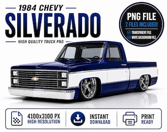 1984 Chevy Silverado PNG, Classic Truck Digital Download, Blue Pickup Wall Art