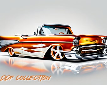 1957 Chevy Bel Air Convertible PNG, Classic Car, Vintage Chevrolet Digital Download
