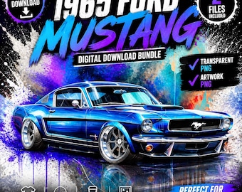 1965 Ford Mustang PNG Bundle, Classic Muscle Car Clipart, Vintage Mustang Digital Download