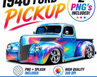 1940 Ford Pickup PNG Clipart, Vintage Truck Digital Download, Classic Hot Rod Design