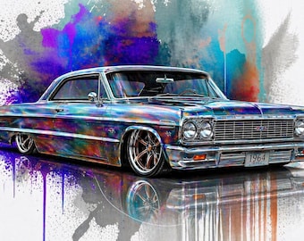 1964 Chevy Impala PNG, Lowrider Car Clipart, Vintage Chevrolet Digital Download