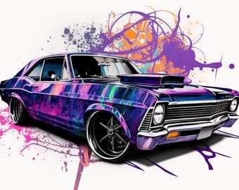 1968 Chevy Nova Watercolor Art Print, Car Lover Gift (SVG)