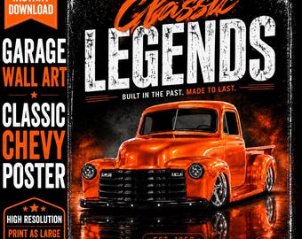 Póster clásico de camioneta Chevy PNG / Arte de pared para garaje naranja