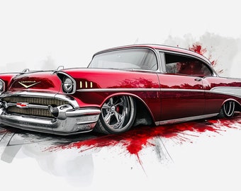 1957 Chevy Bel Air Art, Muscle Car Poster (PNG File)